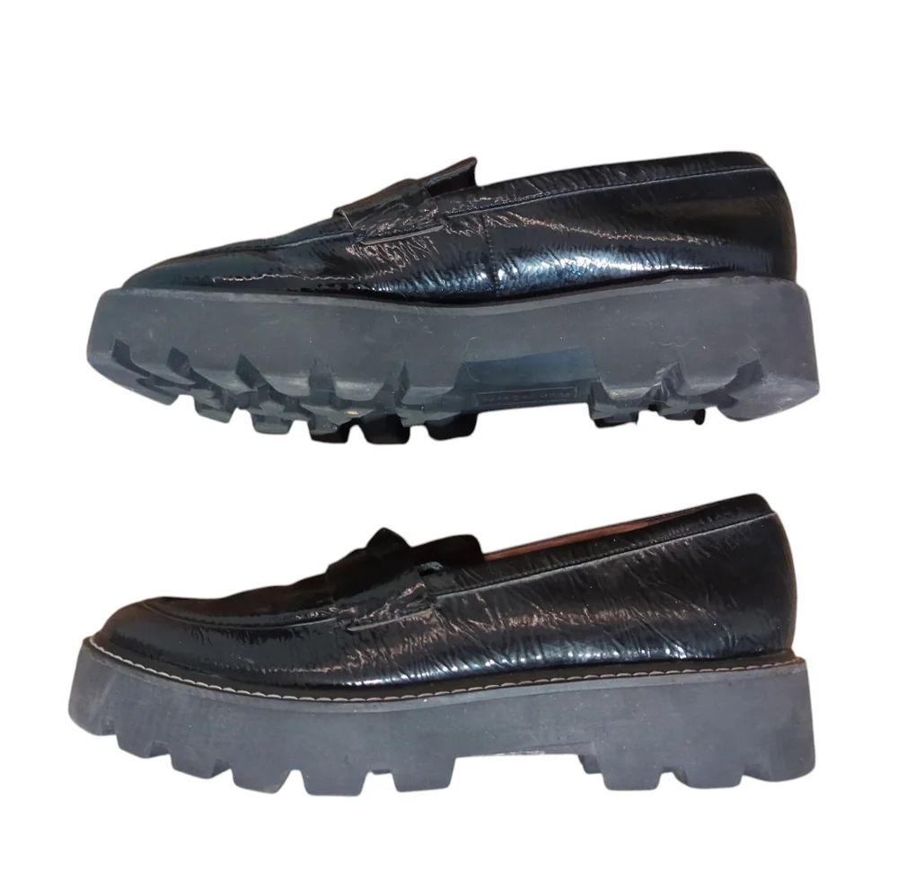 Franco Sarto Women's Shoe Loafer Balin Lug Sole Chunky Black Crinkle Size 8.5‎